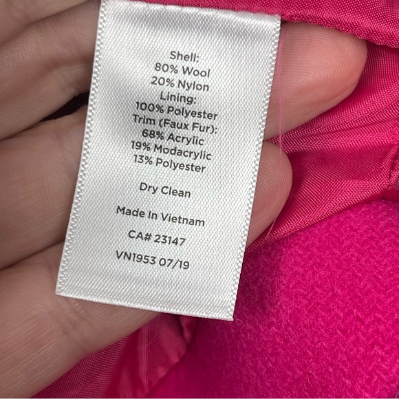 NWT Talbots Pink‎ Wool Blend Hooded Coat Faux Fur Trim Women’s Size 6 Winter - Picture 10 of 10